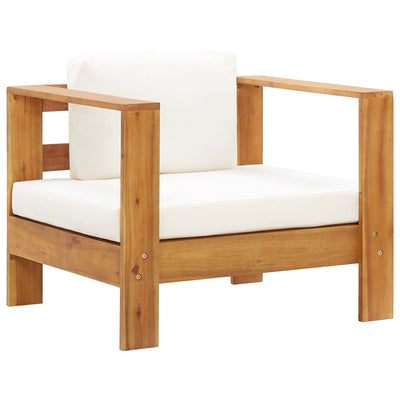 alt="Garden Chair with Cushion Cream Solid Acacia Wood""