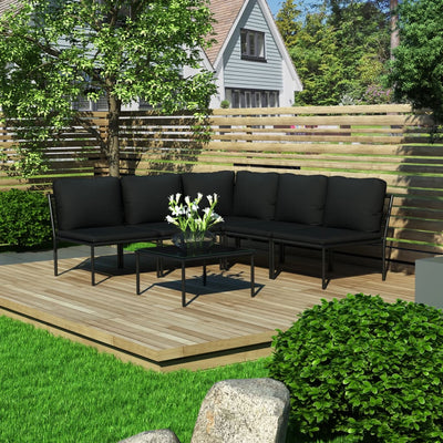alt="6 Piece Garden Lounge Set with Cushions Black PVC"