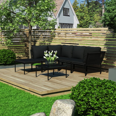 alt="6 Piece Garden Lounge Set with Cushions Black PVC""