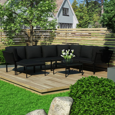 alt="8 Piece Garden Lounge Set with Cushions Black PVC"