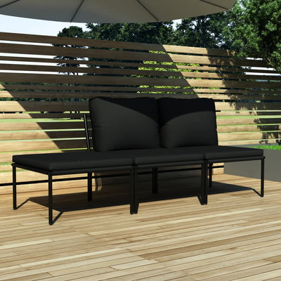 alt="3 Piece Garden Lounge Set with Cushions Black PVC"