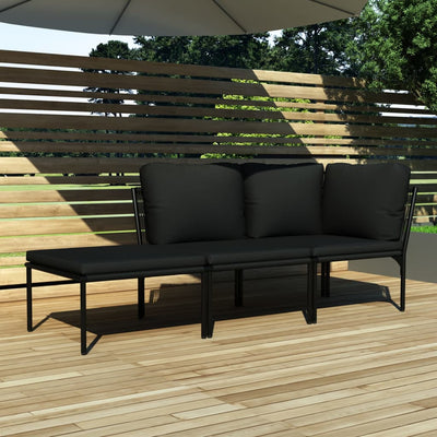 alt="3 Piece Garden Lounge Set with Cushions Black PVC""