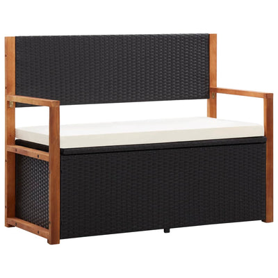 alt="Storage Bench 110 cm Poly Rattan and Solid Acacia Wood Black"