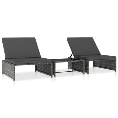 alt="Sun Loungers 2 pcs with Table Poly Rattan Grey"