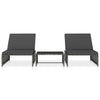 Sun Loungers 2 pcs with Table Poly Rattan Grey