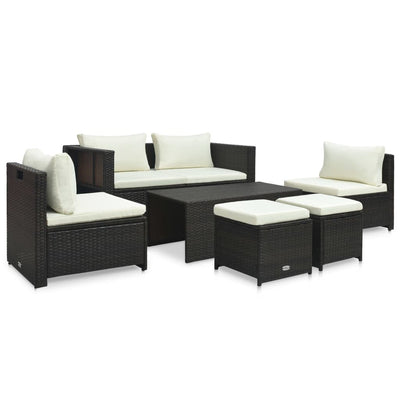 alt="6 Piece Garden Lounge Set with Cushions Poly Rattan Brown""