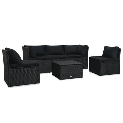 alt="4 Piece Garden Lounge Set with Cushions Poly Rattan Black""