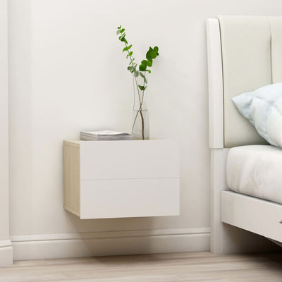 alt="Bedside Cabinets 2 pcs White and Sonoma Oak 40x30x30 cm Chipboard"