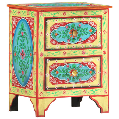 alt="Hand Painted Bedside Cabinet 40x30x50 cm Solid Mango Wood"
