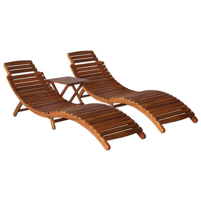 alt="3 Piece Sunlounger with Tea Table Solid Acacia Wood""