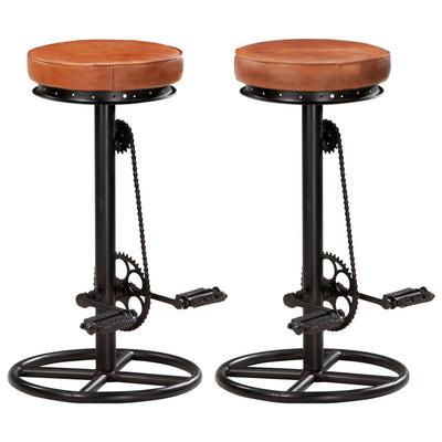 alt="Bar Stools 2 pcs Black and Brown Real Goat Leather"