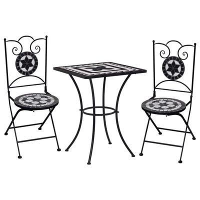 alt="3 Piece Mosaic Bistro Set Ceramic Tile Black and White"