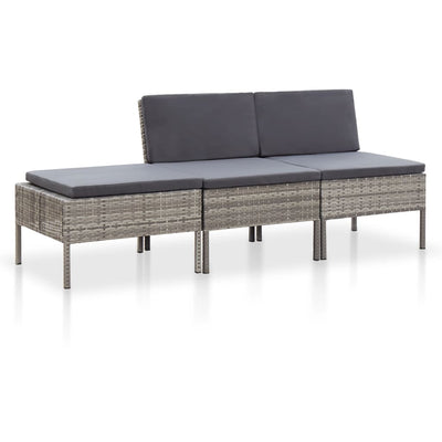 alt="3 Piece Garden Lounge Set with Cushions Poly Rattan Grey""