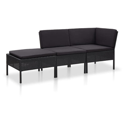 alt="3 Piece Garden Lounge Set with Cushions Poly Rattan Black""