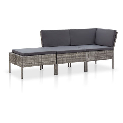 alt="3 Piece Garden Lounge Set with Cushions Poly Rattan Grey"