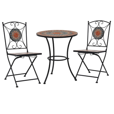alt="3 Piece Mosaic Bistro Set Ceramic Tile Orange/Grey"