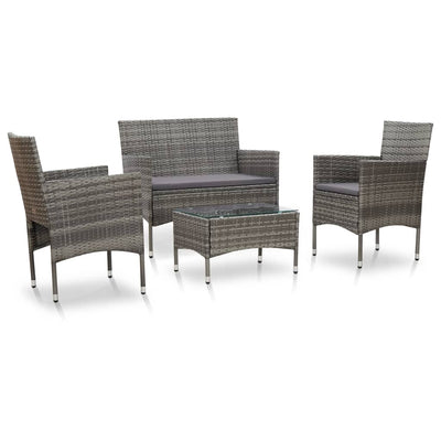 alt="4 Piece Garden Lounge Set with Cushions Poly Rattan Grey"