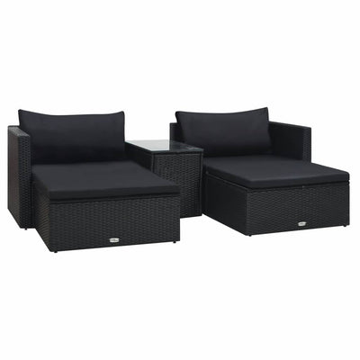 alt="5 Piece Garden Lounge Set with Cushions Poly Rattan Black"