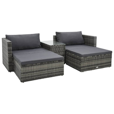 alt="5 Piece Garden Lounge Set with Cushions Poly Rattan Grey"