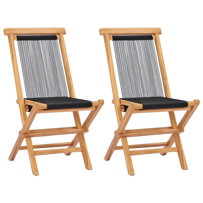 alt="Folding Garden Chairs 2 pcs Solid Teak Wood and Rope""