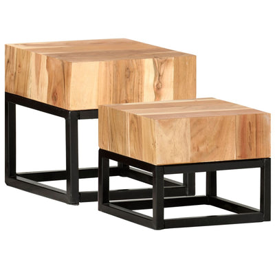 alt="Side Tables 2 pcs Solid Acacia Wood"