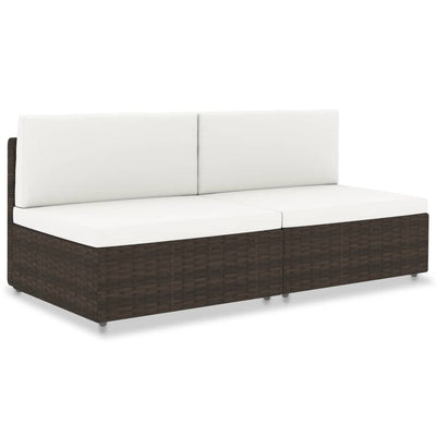 alt="Sectional Sofa 2-Seater Poly Rattan Brown"