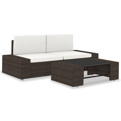 alt="3 Piece Garden Lounge Set Poly Rattan Brown"