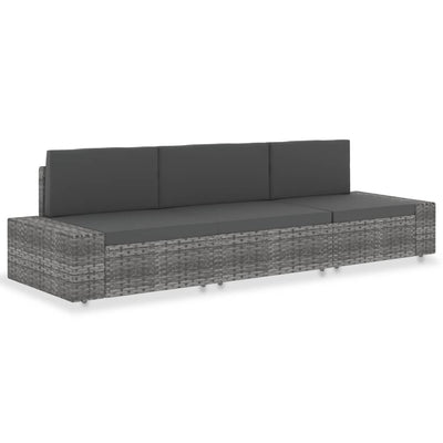 alt="Sectional Sofa 3-Seater Poly Rattan Grey"