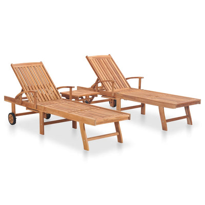 alt="Sun Loungers 2 pcs with Table Solid Teak Wood"