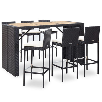 alt="7 Piece Outdoor Bar Set with Cushions Poly Rattan Black"
