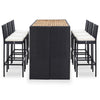 7 Piece Outdoor Bar Set with Cushions Poly Rattan Black
