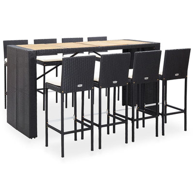 alt="9 Piece Outdoor Bar Set Poly Rattan and Acacia Wood Black"