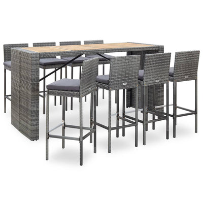 alt="9 Piece Outdoor Bar Set Poly Rattan and Acacia Wood Grey"