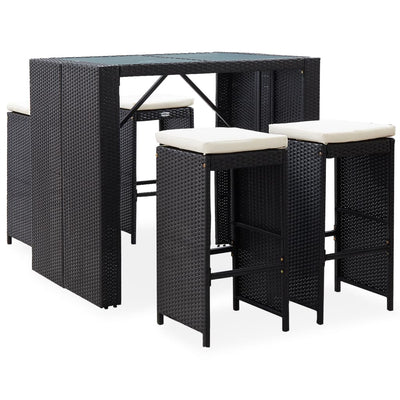 alt="5 Piece Outdoor Bar Set Poly Rattan and Glass Black"