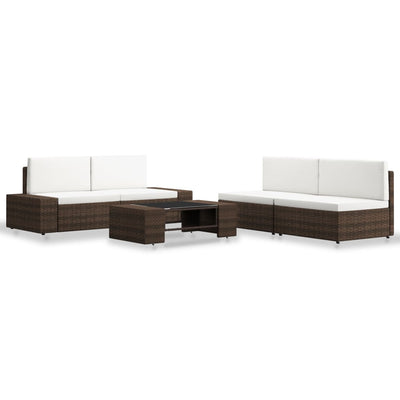 alt="5 Piece Garden Lounge Set Poly Rattan Brown"