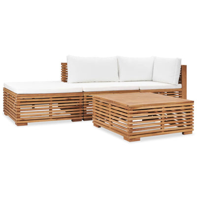alt="4 Piece Garden Lounge Set with Cushions Solid Teak Wood"