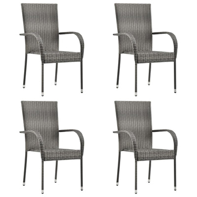 alt="Stackable Outdoor Chairs 4 pcs Grey Poly Rattan"