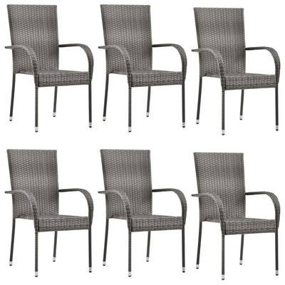 alt="Stackable Outdoor Chairs 6 pcs Grey Poly Rattan"