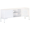 alt="TV Cabinet White 115x30x46 cm Solid Mango Wood""