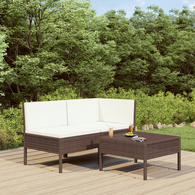 alt="3 Piece Garden Lounge Set with Cushions Poly Rattan Brown"