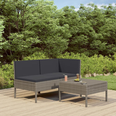 alt="3 Piece Garden Lounge Set with Cushions Poly Rattan Black"