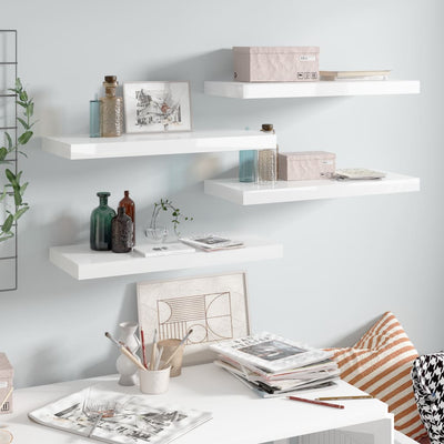 alt="Floating Wall Shelves 4 pcs High Gloss White 60x23.5x3.8 cm MDF"