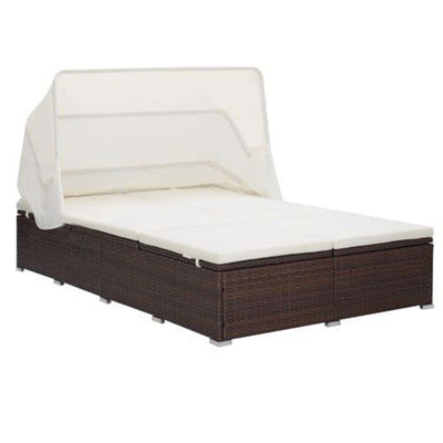 alt="2-Person Sunbed with Cushion Poly Rattan Brown""
