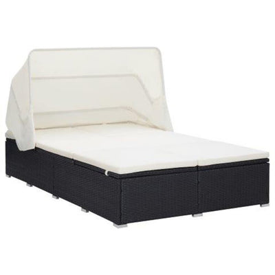 alt="2-Person Sunbed with Cushion Poly Rattan Black"