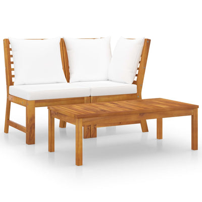 alt="3 Piece Garden Lounge Set with Cream Cushion Solid Acacia Wood"
