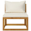 Sectional Middle Sofa & Cream White Cushion Solid Acacia Wood