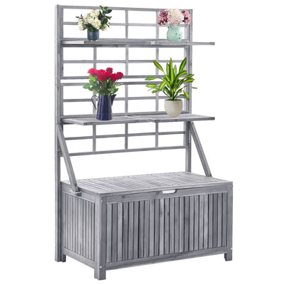 alt="Storage Box with Trellis Grey 99x55x160 cm Solid Acacia Wood"