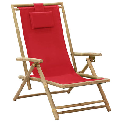alt="Reclining Relaxing Chair Red Bamboo and Fabric"