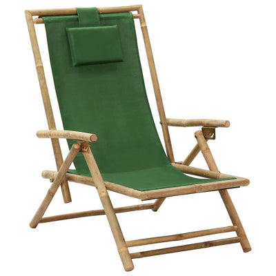 alt="Reclining Relaxing Chair Green Bamboo and Fabric"
