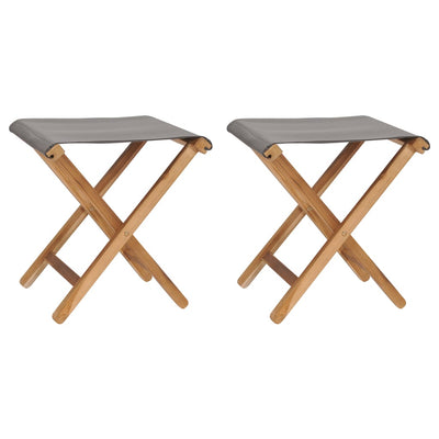 alt="Folding Chairs 2 pcs Solid Teak Wood and Fabric Dark Grey""